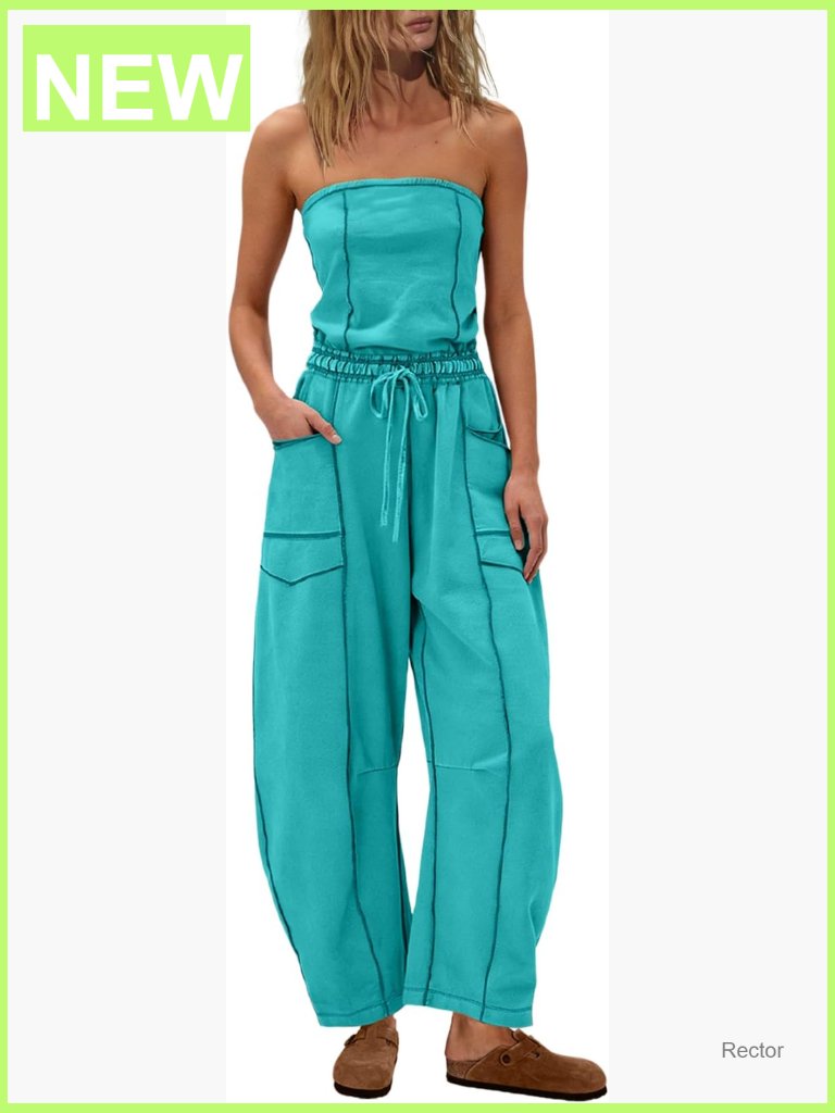 Strapless Wide Leg Jumpsuit Romper With Pockets Sleeveless Summer One Piece